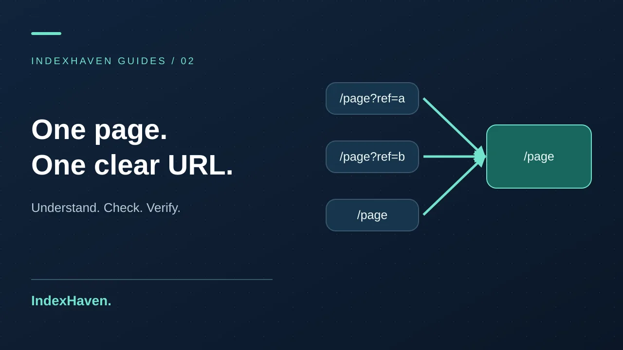 Three URL variations converging on a single preferred canonical page.