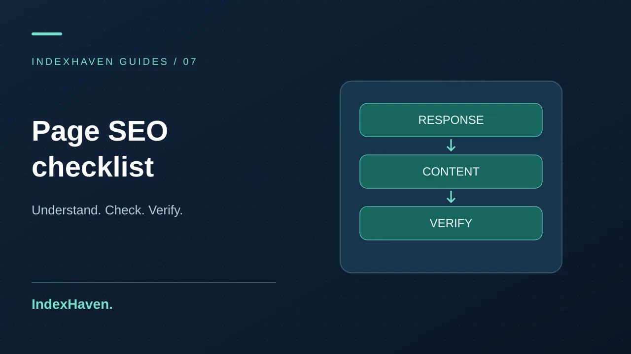 A page audit checklist connecting response, content and link checks to a verified repair.